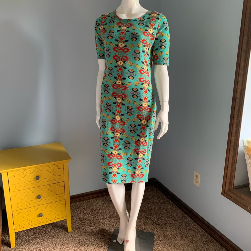 LuLaRoe Turquoise and Red Floral Midi Dress